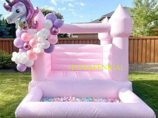 Customized Inflatable Pink Bounce House Castle With Slide For Kid