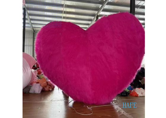 Giant Inflatable Long Pile Plush Love Heart For Valentine'S Day Shopping Malls Decor