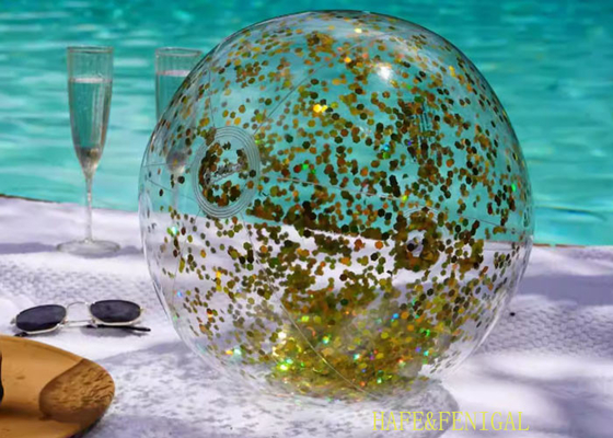 0.5m Small Inflatable Transparent Beach Ball With Glitter Inside For Beach Pool Parties