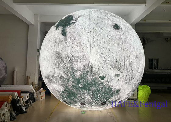 Inflatable Gray Moon Planet With LED Lights Hung For Event Festival Atmosphere Decoration