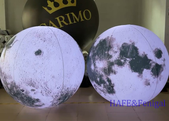 Inflatable Gray Moon Planet With LED Lights Hung For Event Festival Atmosphere Decoration