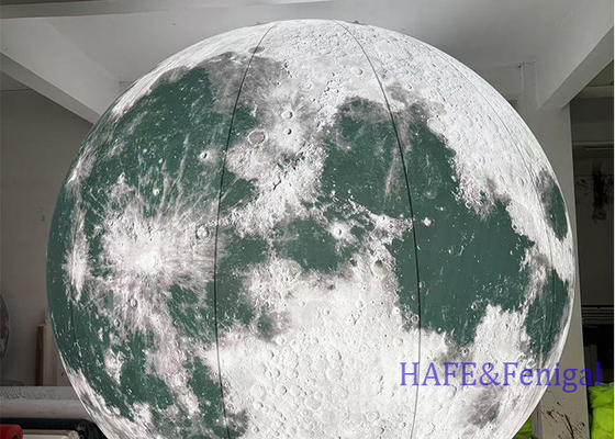 Inflatable Gray Moon Planet With LED Lights Hung For Event Festival Atmosphere Decoration