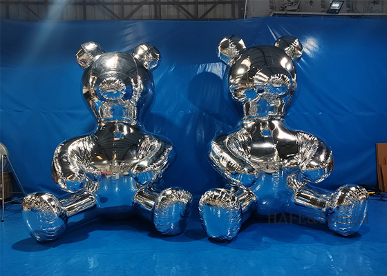 2m Silver Bear Advertising Inflatable Mirror Ball Space Atmosphere Decoration PVC