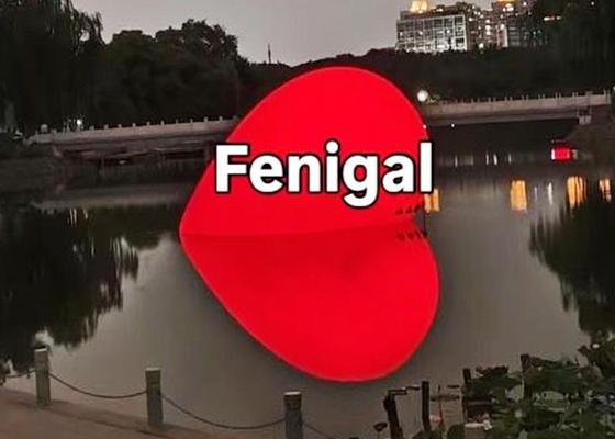 20ft 6 Meter Wide Decoration Inflatable Half Heart With White Light Floating On Water