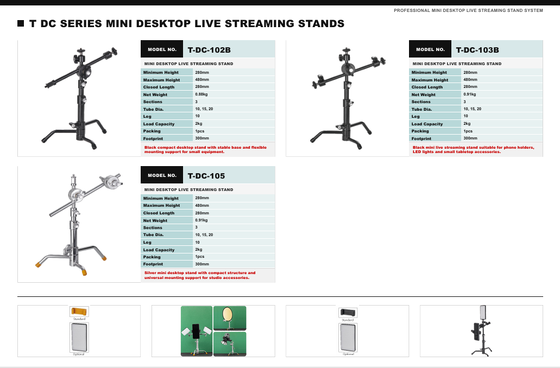 TDC Series Mini Desktop Stand with Adjustable Height Lightweight Compact Design for Live Streaming