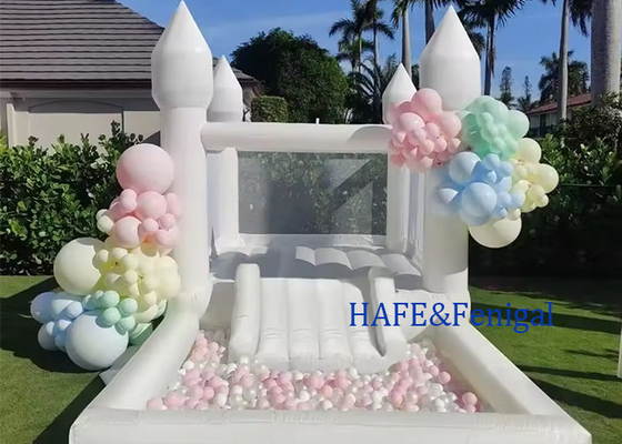 Party Mini Small Pvc Inflatable White Castle Bounce House Jumping Castle With Slide and Ball Pit