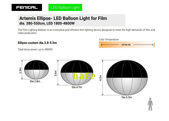 Ellipse Shaped LED 1.8kw Lighting Balloon For Helium Float Use Or Hanging On Crane Use