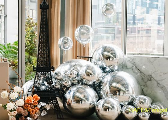 Dia 2m PVC Double-Layer Silver Mirror Balloons For Public Art Open-Air Events