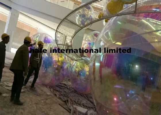 12Ft Size Hanging Mirrored Balloon Lights With Single Color Logo Printing